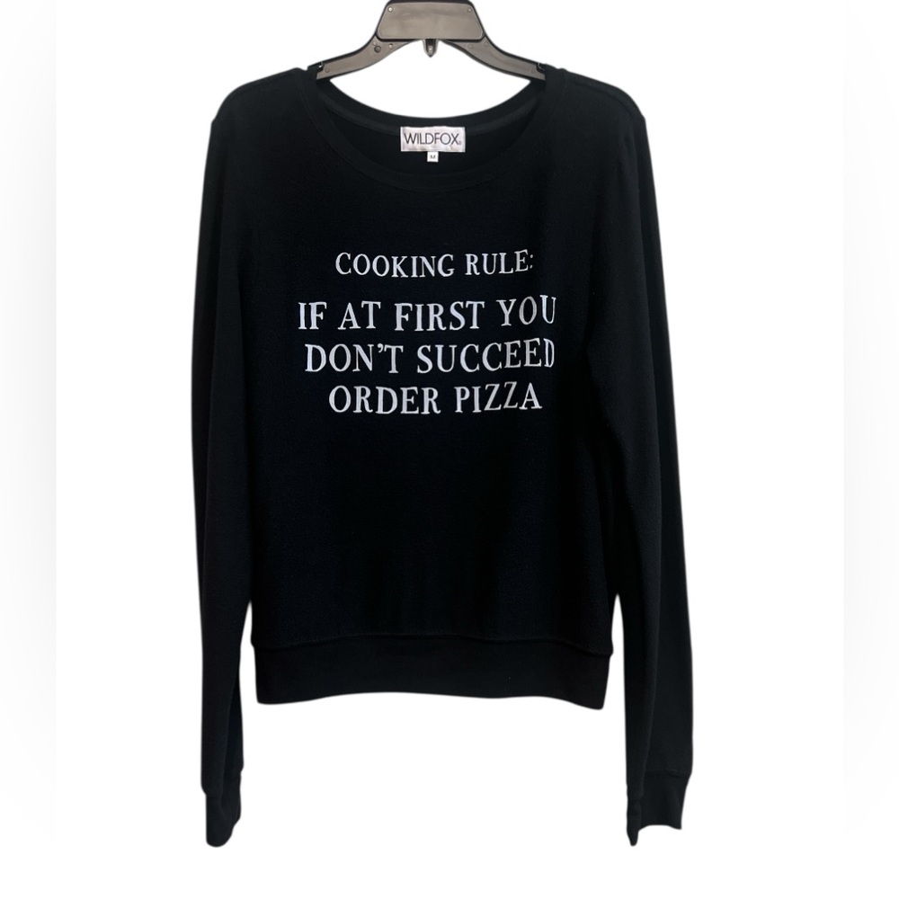 Wildfox Black Graphic Crew Neck Pullover Medium Size